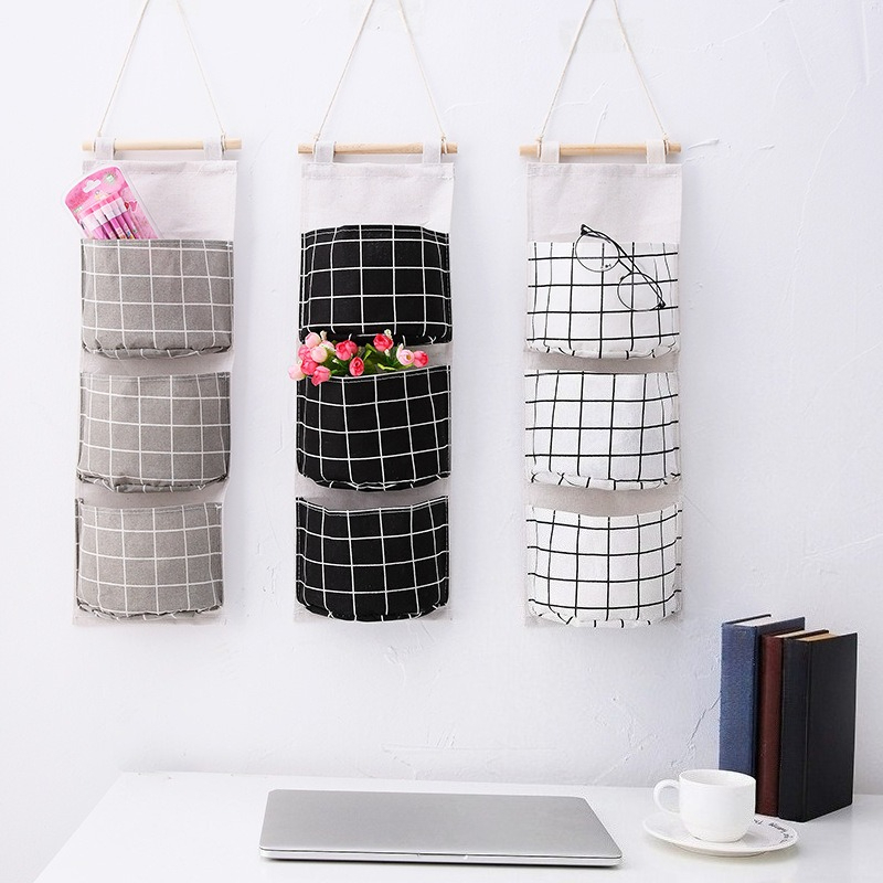 Linen Bag Bulk - Geruite katoenen linnen hangende opbergzak met